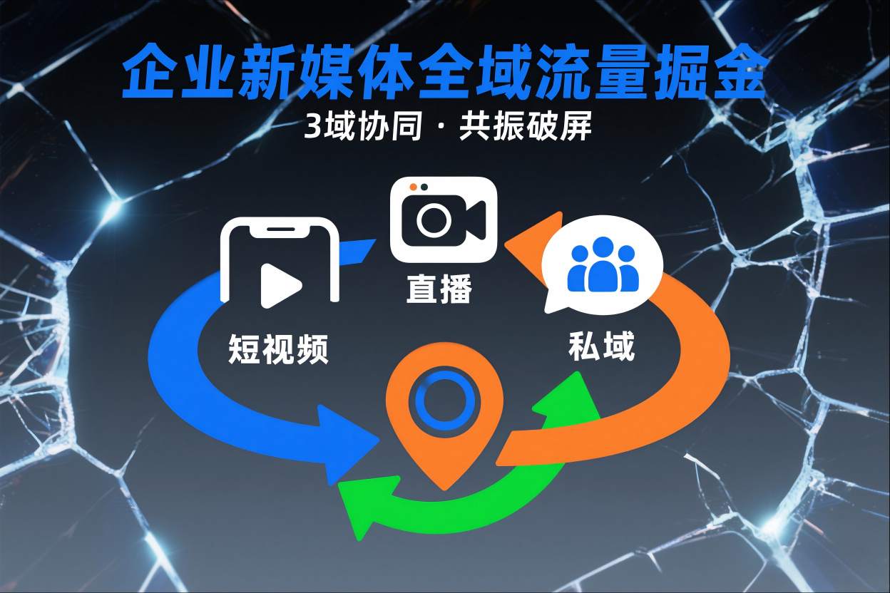 短视频全域商业模式，企业新媒体全域流量掘金，3域协同，共振破屏，短视频-直播-私域-地域-我爱项目网