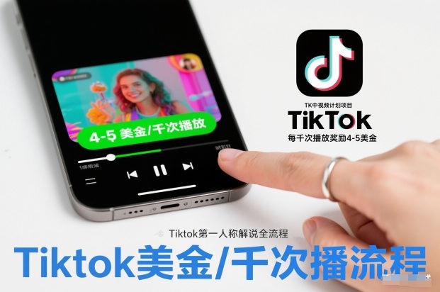 TK中视频计划项目，Tiktok第一人称解说流程，每干次播放奖励4-5美金-我爱项目网