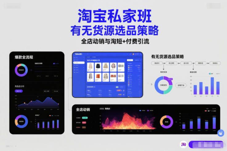 淘宝私家班，有无货源选品策略，高成功率爆款全流程打法，全店动销与淘短+付费引流-我爱项目网
