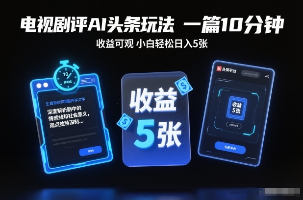 电视剧评AI头条玩法，一篇10分钟，收益可观，小白轻松日入5张+【独家】-我爱项目网