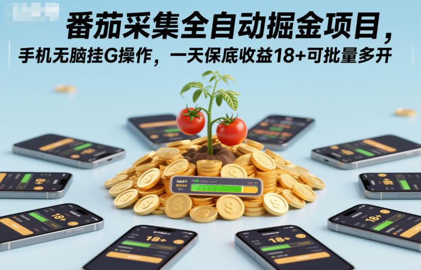 番茄采集全自动掘金项目，手机无脑挂G操作，一天保底收益18+可批量多开【揭秘】-我爱项目网