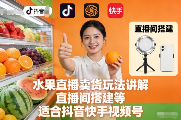 水果直播卖货玩法讲解、直播间搭建等,适合抖音快手视频号-我爱项目网