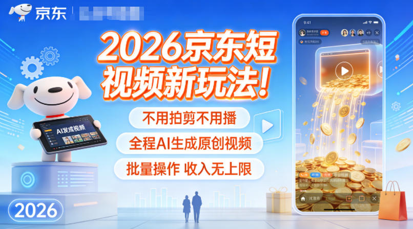 2026京东短视频新玩法！不用拍剪不用播，全程AI生成原创视频，批量操作收入无上限-我爱项目网