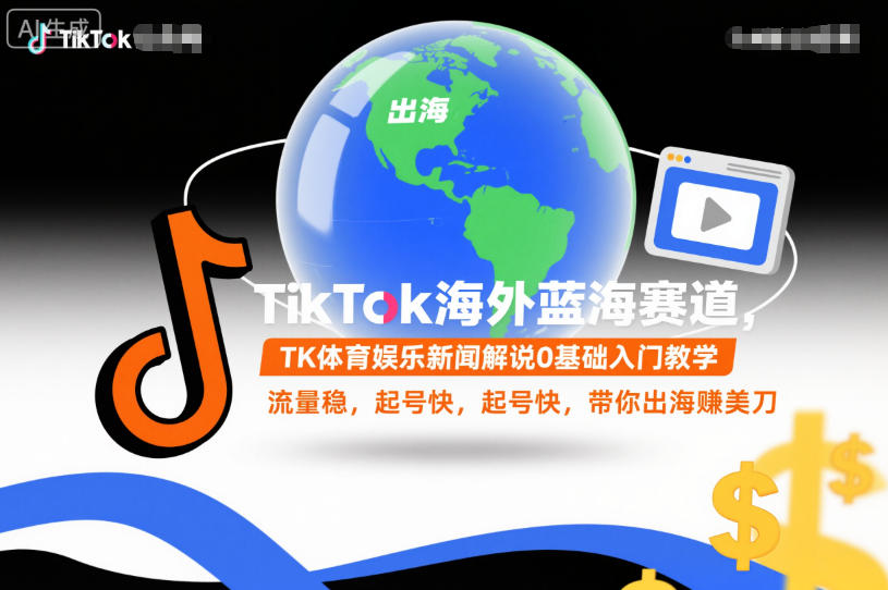 TikTok海外蓝海赛道，TK体育娱乐新闻解说0基础入门教学，流量稳，起号快，带你出海賺美刀-我爱项目网