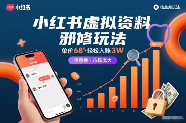 小红书虚拟资料邪修玩法，单价68，轻松入账3W，信息差玩法，市场庞大-我爱项目网