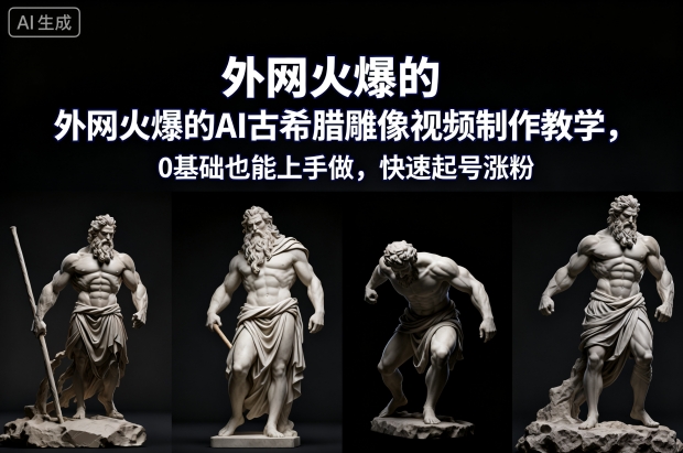 外网火爆的AI古希腊雕像视频制作教学，0基础也能上手做，快速起号涨粉-我爱项目网