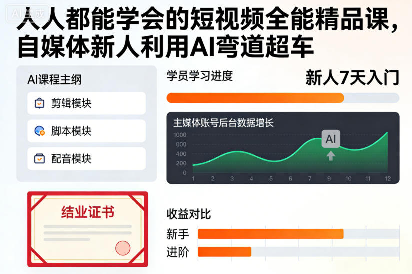 人人都能学会的短视频全能精品课，自媒体新人利用AI弯道超车-我爱项目网