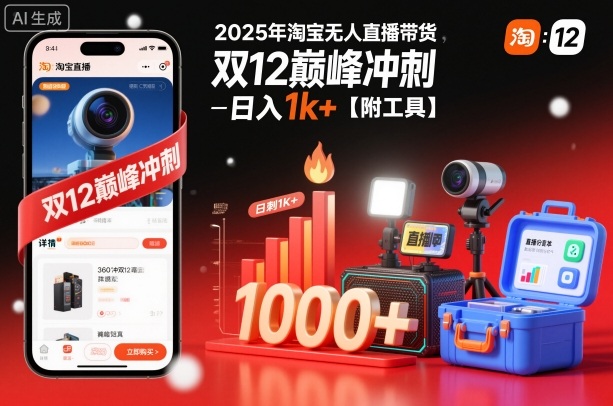 2025年淘宝无人直播带货，冲刺双12，日入1k+【附工具】【揭秘】-我爱项目网