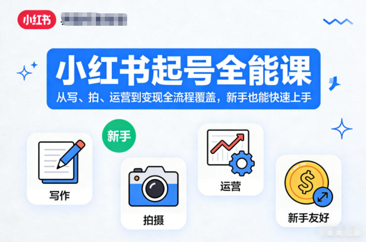 小红书起号全能课，从写、拍、运营到变现全流程覆盖，新手也能快速上手-我爱项目网