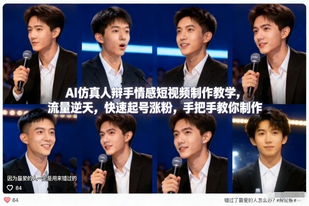 AI仿真人辩手情感短视频制作教学，流量逆天，快速起号涨粉，手把手教你制作-我爱项目网