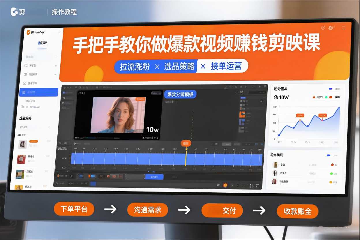 手把手教你做爆款视频赚钱剪映课，手把手教学拉流涨粉、选品策略和接单运营（更新2026）-我爱项目网