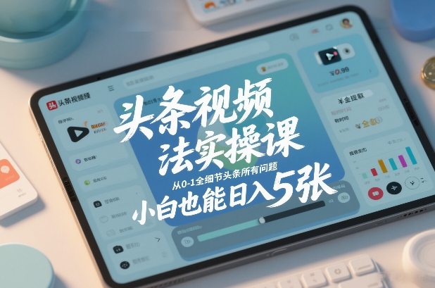 头条视频玩法实操课，从0-1全细节头条所有问题，小白也能日入5张-我爱项目网