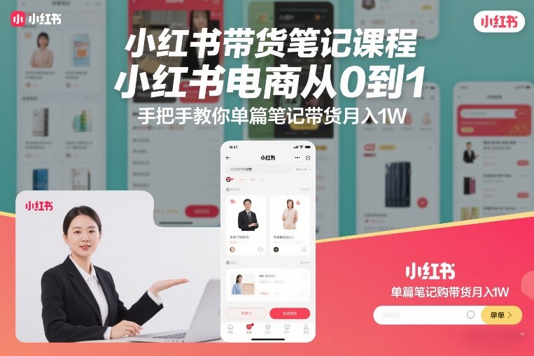 小红书带货笔记课程，小红书电商从0到1，手把手教你单篇笔记带货月入1W-我爱项目网