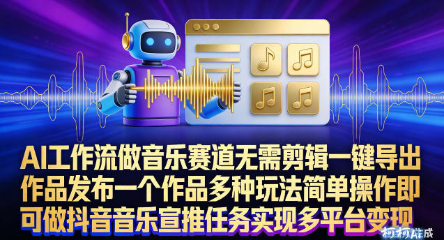 AI工作流做音乐赛道，无需剪辑，一键导出作品发布，一个作品多种玩法，简单操作即可做抖音音乐宣推任务-我爱项目网