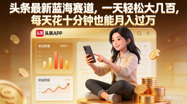 头条最新蓝海赛道，一天轻松大几张，每天花十分钟也能月入过1W【揭秘】-我爱项目网