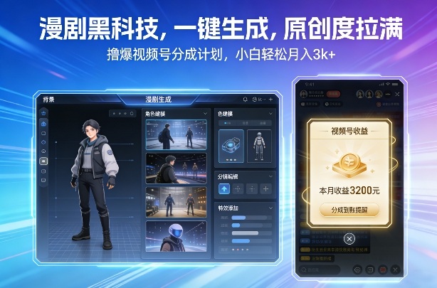 漫剧黑科技，一键生成，原创度拉满，撸爆视频号分成计划，小白轻松月入3k+-我爱项目网