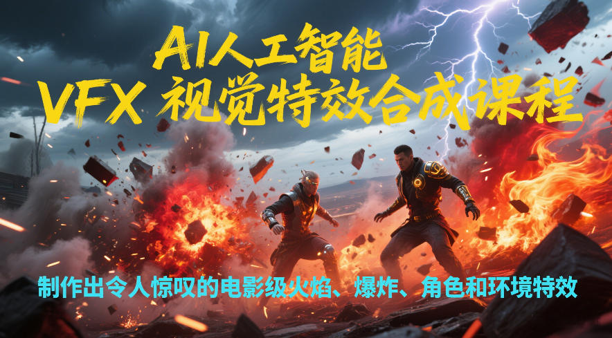 AI人工智能VFX视觉特效合成课程，制作出令人惊叹的电影级火焰、爆炸、角色和环境特效-我爱项目网