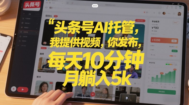 头条号AI托管，我提供视频，你发布，每天10分钟，月躺入5k+【揭秘】-我爱项目网