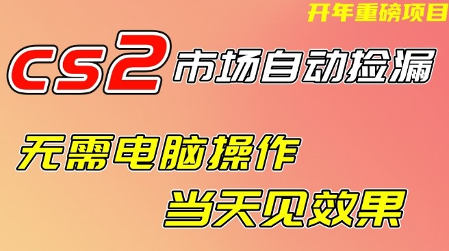 CS2市场自动捡漏项目，无需电脑操作，无需进入游戏，当天见效果，支持任何形式验证【揭秘】-我爱项目网