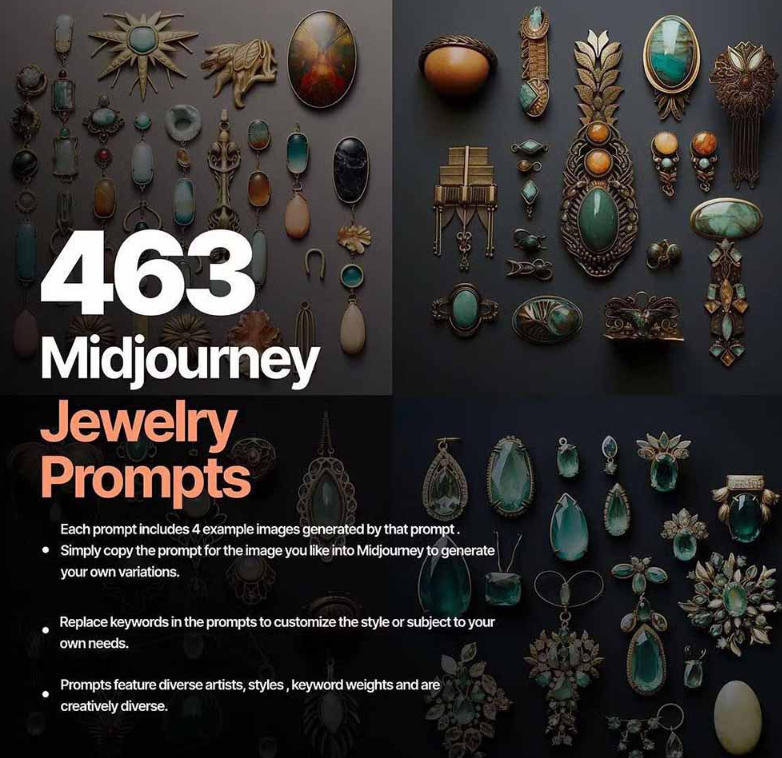图片[2]-460+专业Midjourney珠宝摄影AI提示词戒指，项链-耳环-手链-宝石等，立即开始创作珠宝艺术-我爱项目网