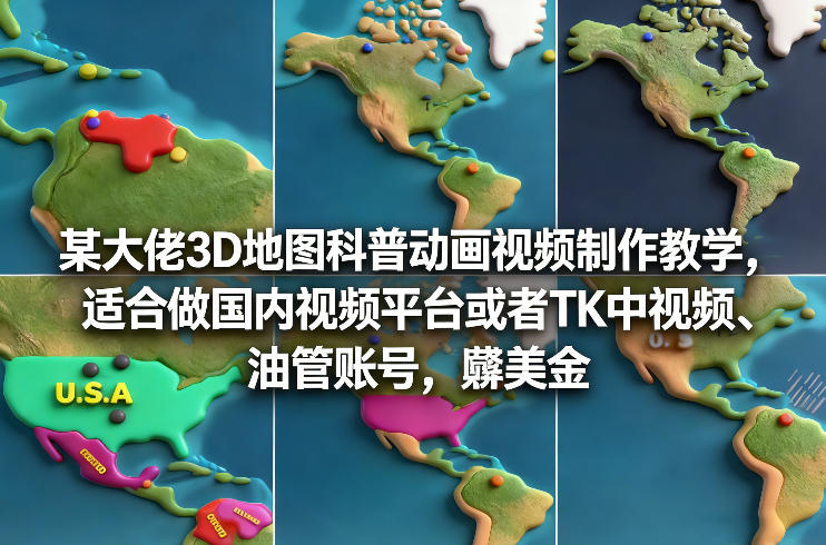 某大佬3D地图科普动画视频制作教学，适合做国内视频平台或者TK中视频、油管账号，賺美金-我爱项目网