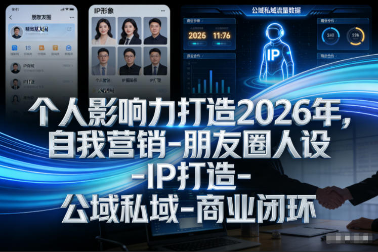 个人影响力打造2026年，自我营销-朋友圈人设-IP打造-公域私域-商业闭环-我爱项目网