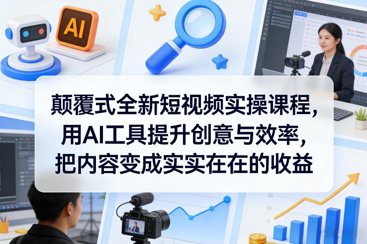 颠覆式全新短视频实操课程，用AI工具提升创意与效率，把内容变成实实在在的收益-我爱项目网