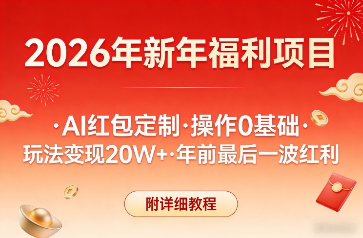 新年福利项目，AI红包定制，操作0基础，玩法变现20W+年前最后一波红利，附详细教程-我爱项目网