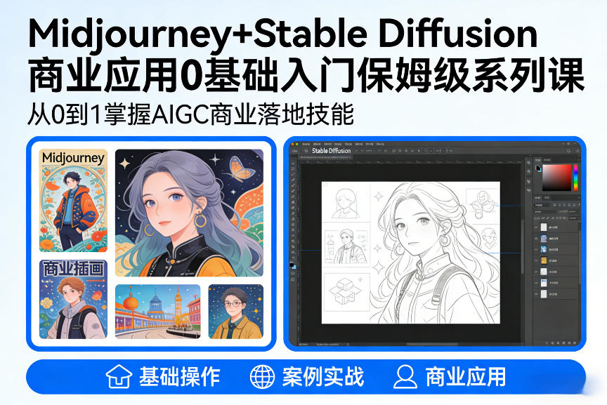 AIGC商业应用Midjourney+Stable Diffusion教程，0基础入门保姆级系列课-我爱项目网