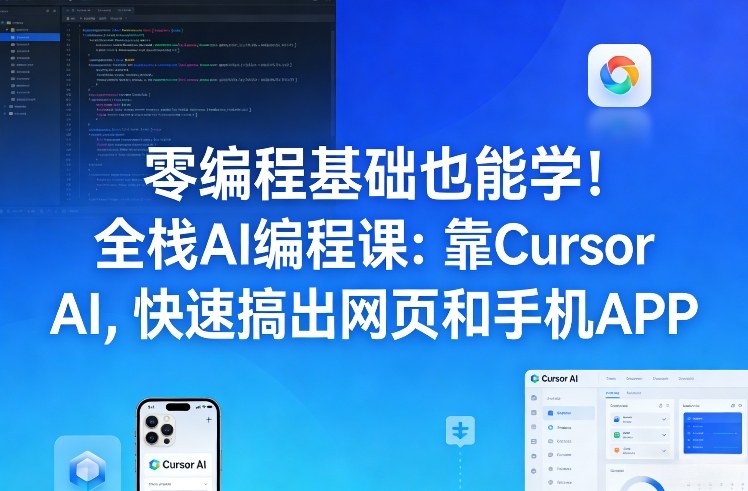 零编程基础也能学！全栈AI编程课：靠Cursor AI，快速搞出网页和手机APP-我爱项目网