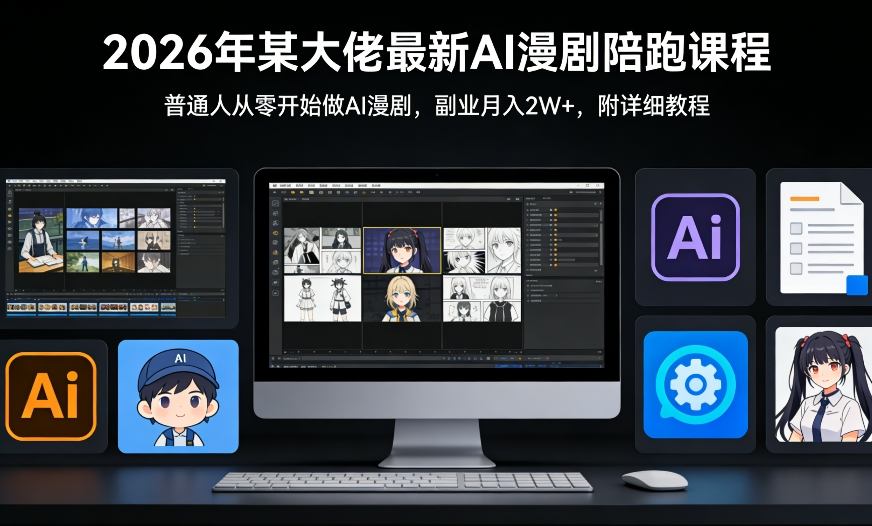 26年某大佬最新Ai漫剧陪跑课程，普通人从零开始做AI漫剧，副业月入2W+-我爱项目网