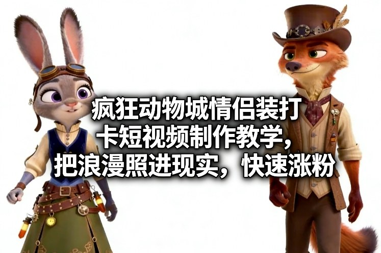 疯狂动物城情侣装打卡短视频制作教学，把浪漫照进现实，快速涨粉-我爱项目网