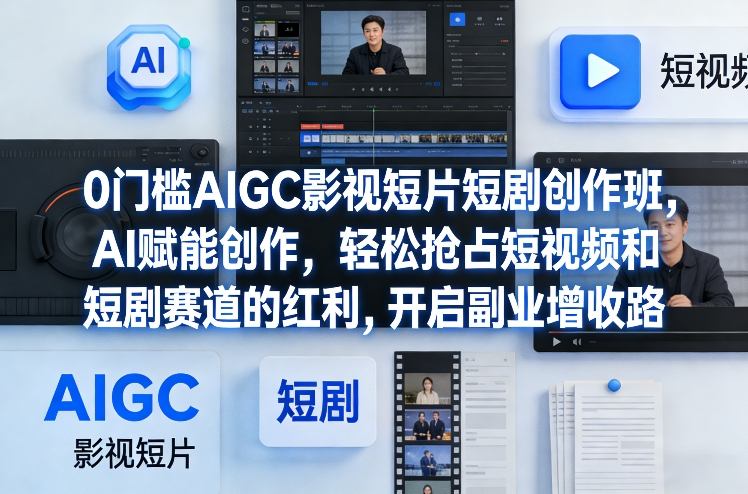 0门槛AIGC影视短片短剧创作班，AI赋能创作，轻松抢占短视频和短剧赛道的红利，开启副业增收路-我爱项目网