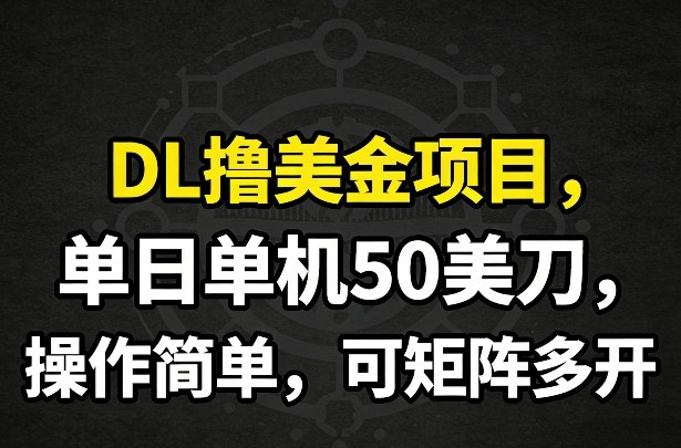 DL撸美金项目，单日单机50美刀，操作简单，可矩阵多开-我爱项目网