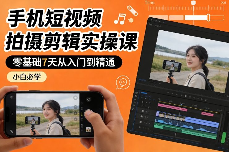 手机短视频拍摄剪辑实操课，零基础7天从入门到精通，小白必学-我爱项目网