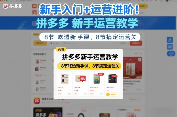 新手入门+运营进阶!拼多多新手运营教学,8节吃透新手课,8节搞定运营关-我爱项目网