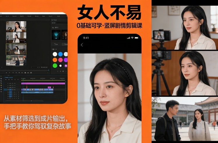 0基础可学！《女人不易》竖屏剧情剪辑课，从素材筛选到成片输出，手把手教你驾驭复杂故事-我爱项目网