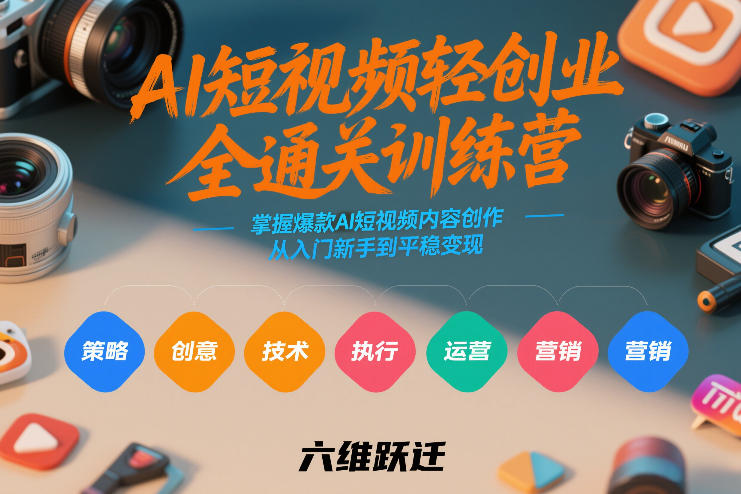 AI短视频轻创业全通关训练营，掌握爆款AI短视频内容创作，从入门新手到平稳变现的六维跃迁-我爱项目网
