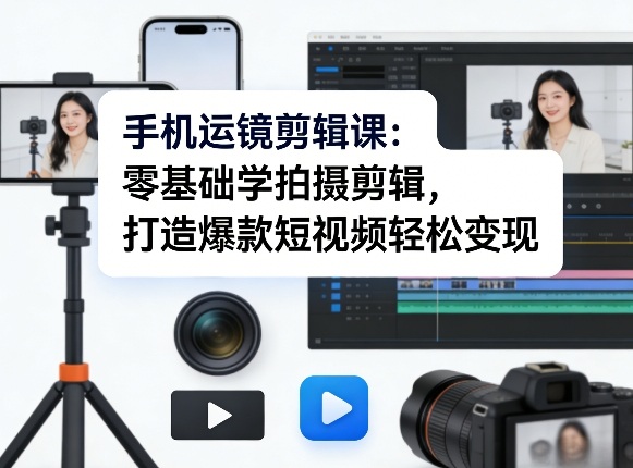 手机运镜剪辑课：零基础学拍摄剪辑，打造爆款短视频轻松变现-我爱项目网
