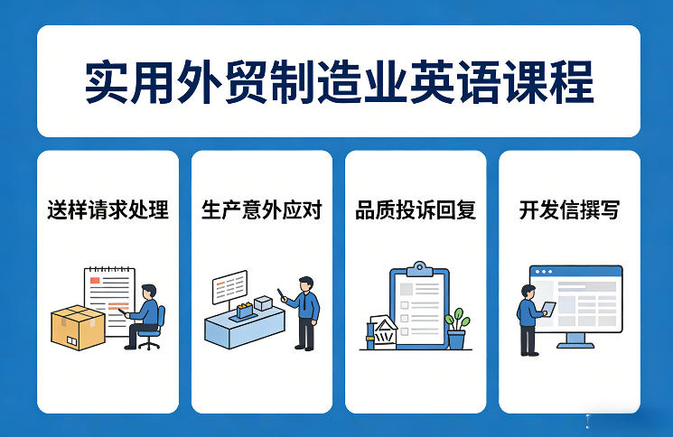 实用外贸制造业英语课程，教你专业处理送样请求、应对生产意外、回复品质投诉、撰写开发信等-我爱项目网