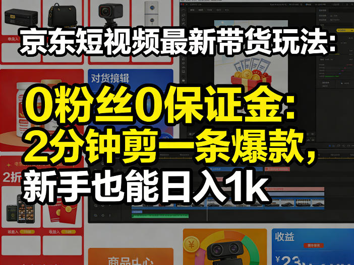 京东短视频最新带货玩法，0粉丝0保证金，2分钟剪一条爆款，新手也能日入1k+【揭秘】-我爱项目网