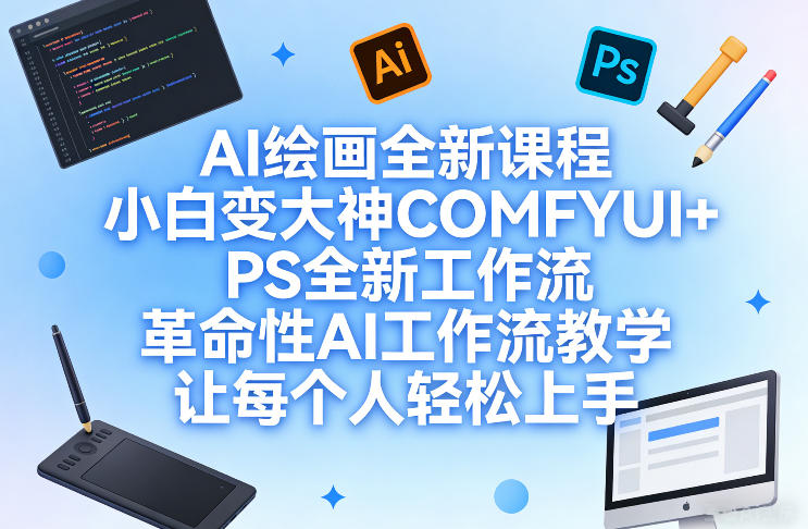AI绘画全新课程，小白变大神COMFYUI+PS全新工作流，革命性AI工作流教学，让每个人轻松上手-我爱项目网