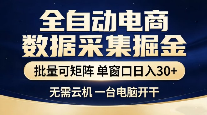 全自动电商数据集掘金，批量可矩阵，单窗口日入30+，无需云机，一台电脑开干【揭秘】-我爱项目网