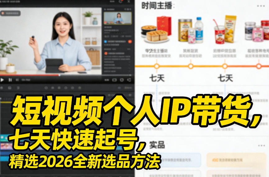短视频个人IP带货，七天快速起号，精选2026全新选品方法-我爱项目网