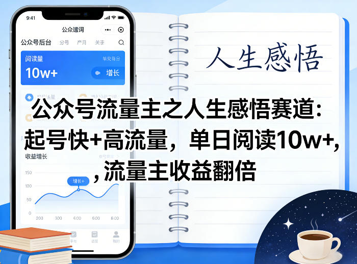 公众号流量主之人生感悟赛道，起号快+高流量，单日阅读10w+，流量主收益翻倍-我爱项目网