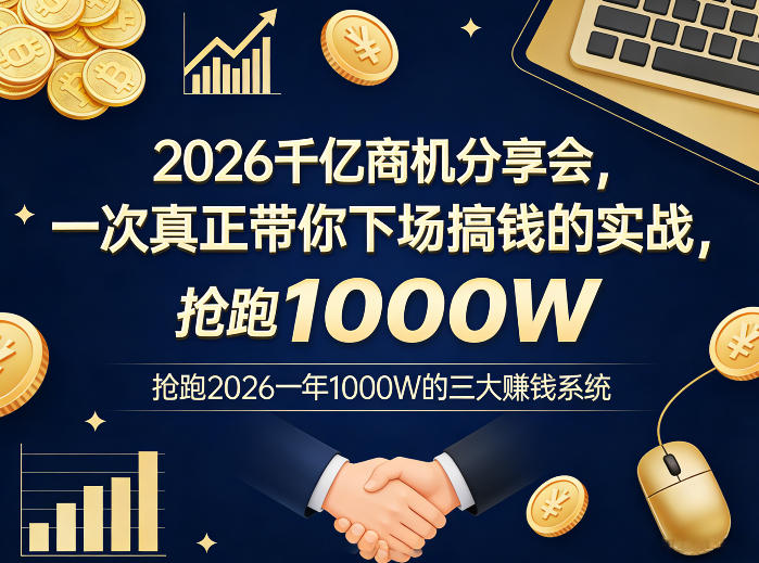 2026千亿商机分享会，一次真正带你下场搞钱的实战，抢跑2026一年1000W的三大賺钱系统-我爱项目网