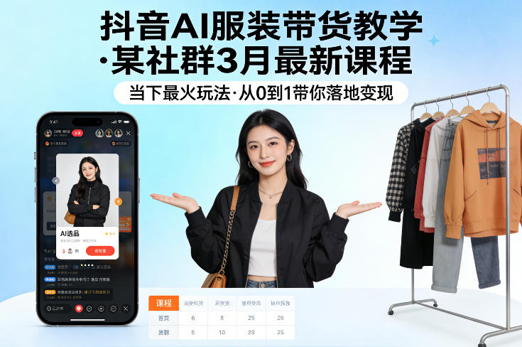 抖音AI服装带货教学，某社群3月最新课程，当下最火玩法，从0到1带你落地变现-我爱项目网