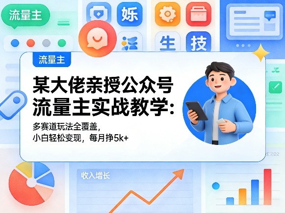 某大佬亲授公众号流量主实战教学：多赛道玩法全覆盖，小白轻松变现，每月多挣5k+-我爱项目网