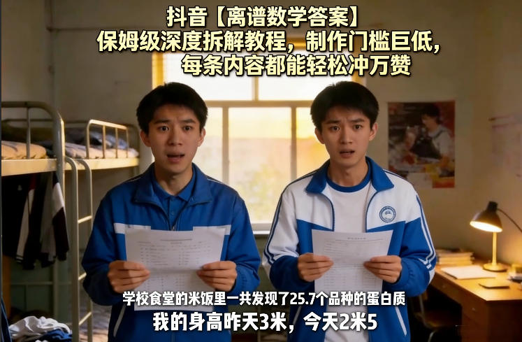 抖音【离谱数学答案】保姆级深度拆解教程，制作门槛巨低，每条内容都能轻松冲万赞，附详细步骤-我爱项目网