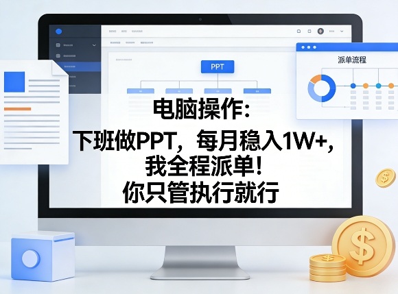 电脑操作：下班做PPT，每月稳入1W+，我全程派单！你只管执行就行【揭秘】-我爱项目网